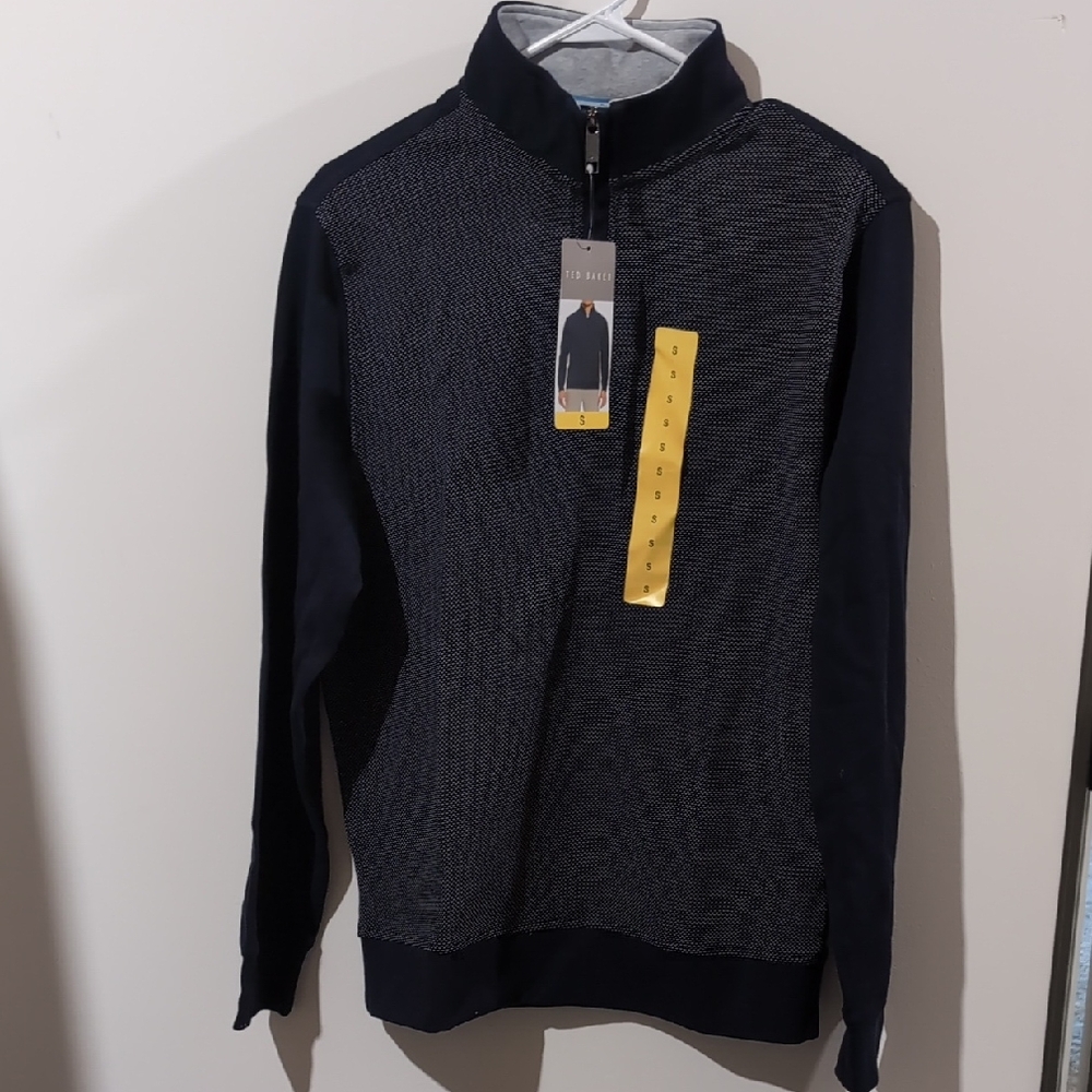 Ted Baker Men's Navy Zip-Up Textured Front Sweater